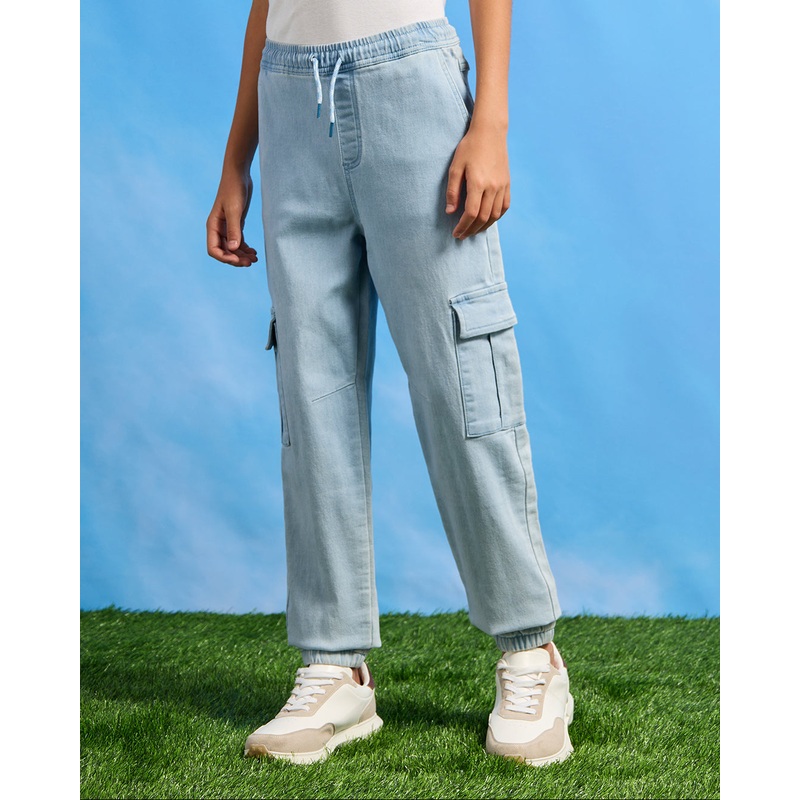 Senior Boys Blue Pull On Cargo Joggers