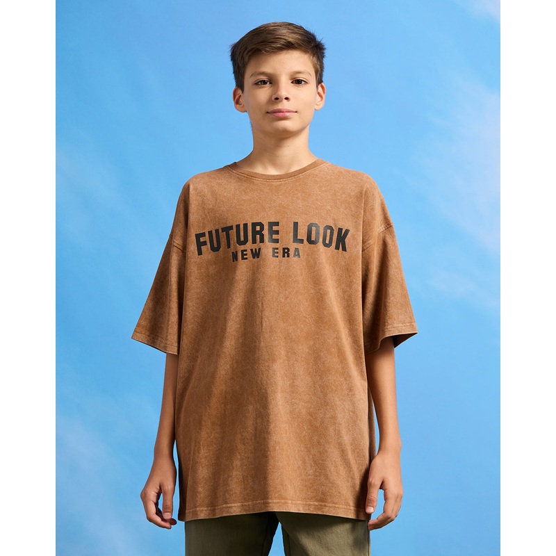 Senior Boys Brown Printed Oversize T-Shirt