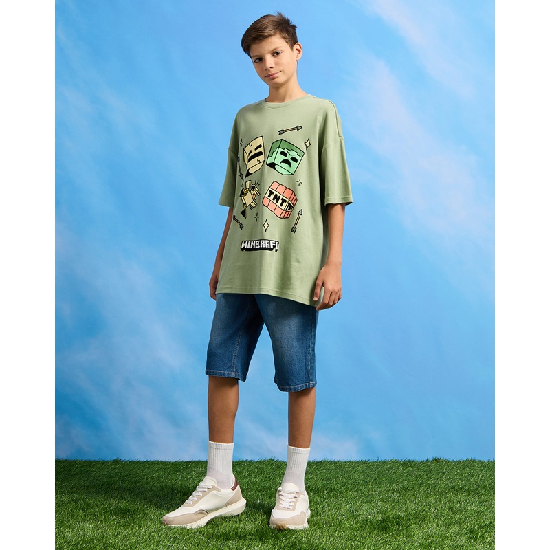 Senior Boys Lime Green  Oversize Minecraft T-Shirt