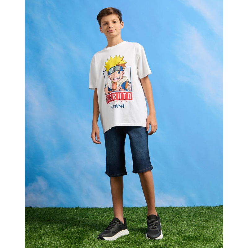 Senior Boys White Naruto Print T-Shirt