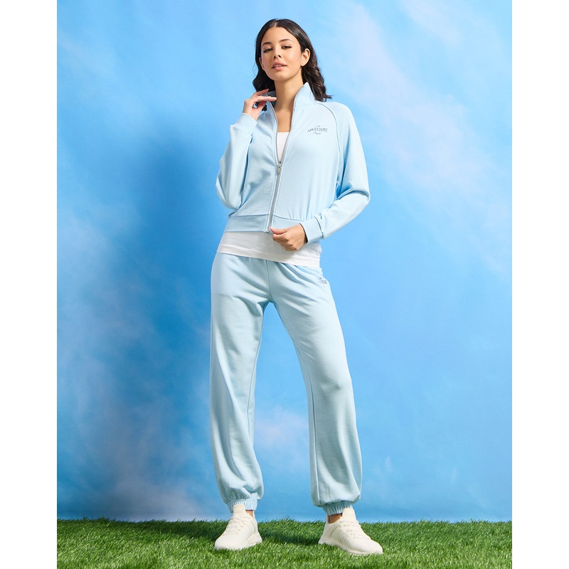 Women Blue Zip Through Active Sweatshirt