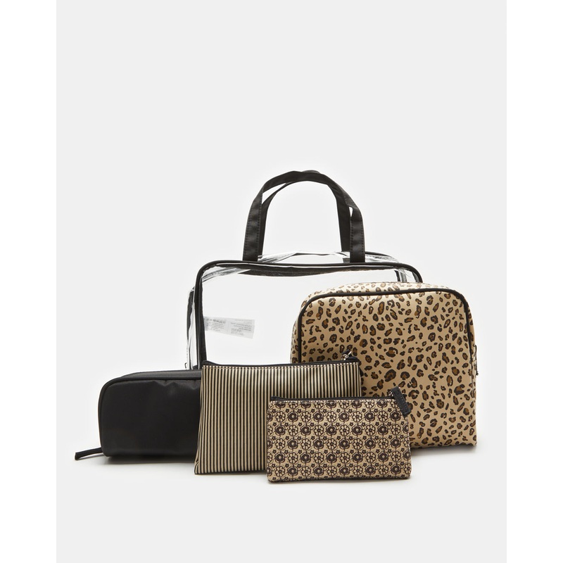 Women Brown And Brown Cosmetic Pouch Set (5 Piece)