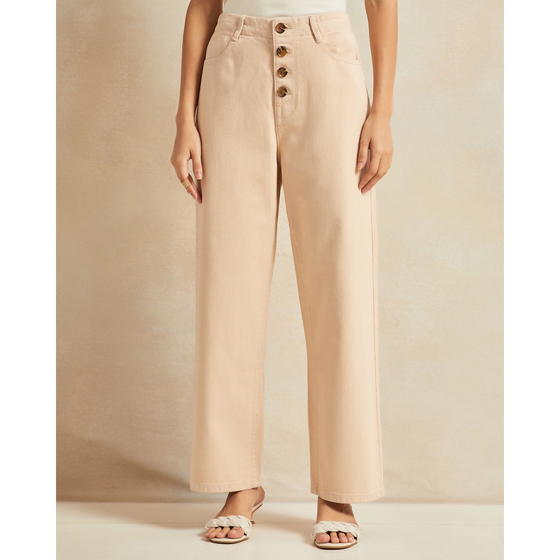 Women Cream Capri Length Jeans