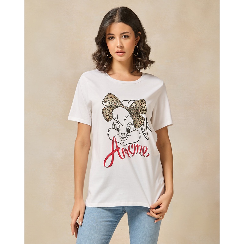 Women White Lola Bunny Printed T-Shirt