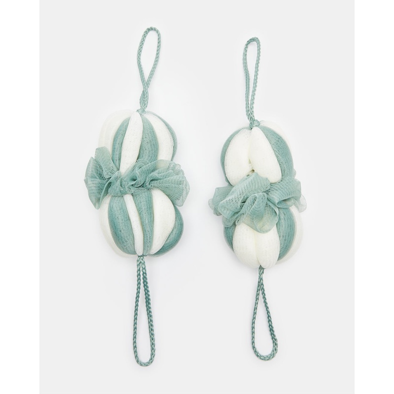 Beige And Green Bath Sponge Set Of (2 Pieces)