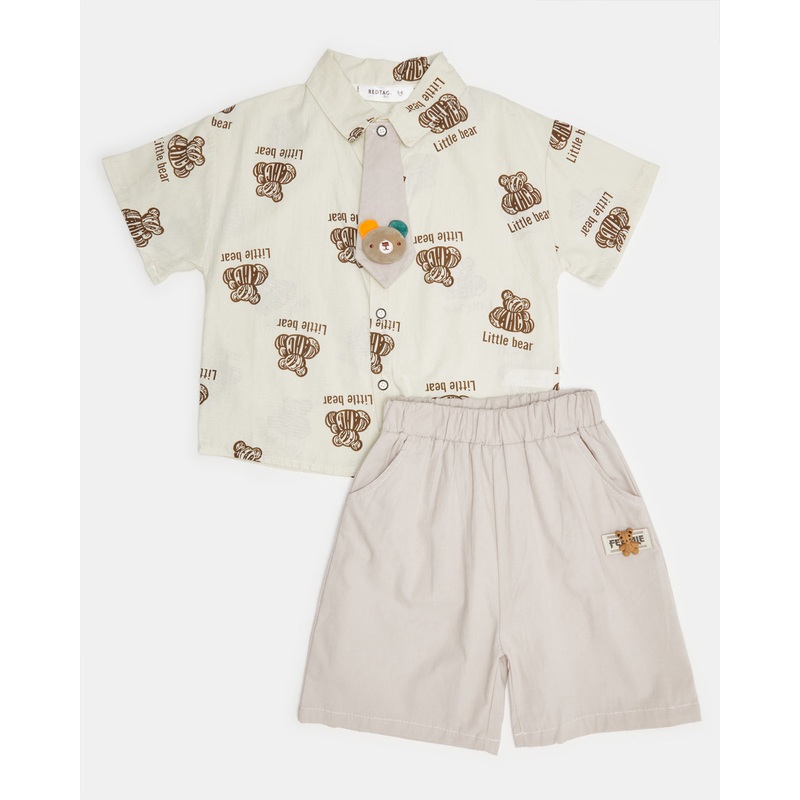 Boys Ecru Printed Casual Set (2 Piece)