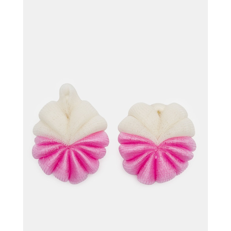 Fuchsia And Beige Bath Sponge Set Of (2 Pieces)