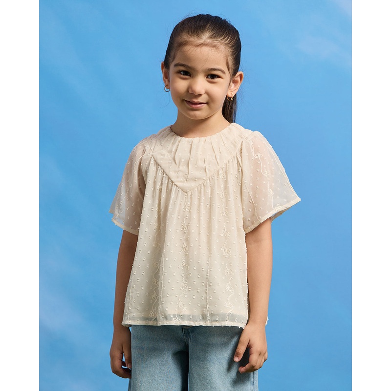 Girls Beige Textured Blouse|2-3 Years|3-4 Years|4-5 Years|5-6 Years|6-7 Years|7-8 Years