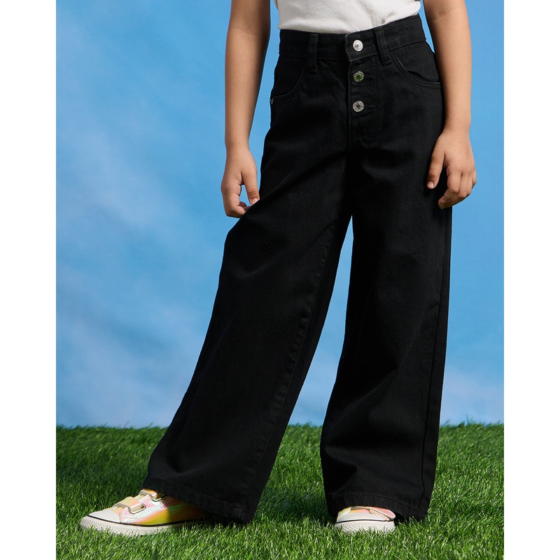 Girls Black 4 Pocket Wide leg Jeans