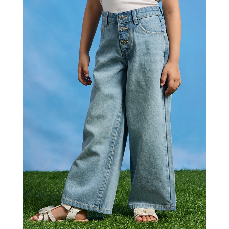 Girls Blue 4 Pocket Wide leg Jeans