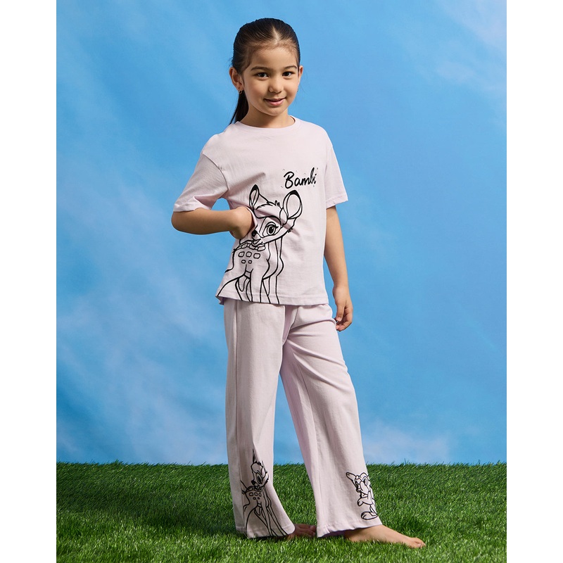 Girls Blue Bambi  Placement Print  Pyjama Set (2 Piece)