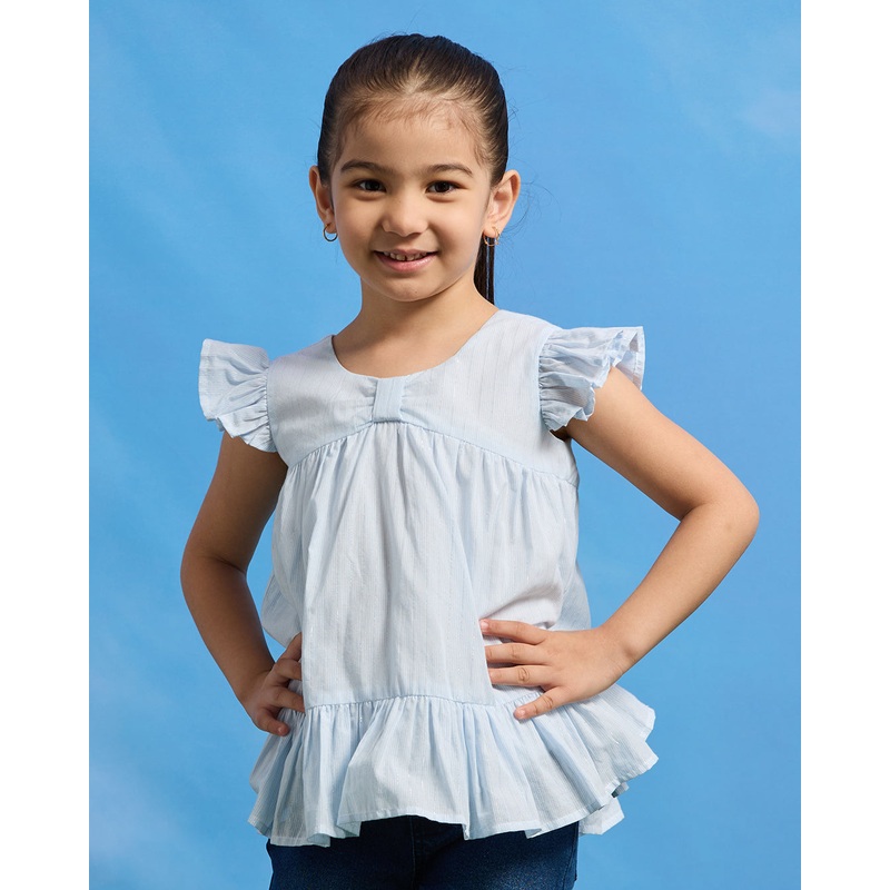 Girls Blue Button Back Blouse|2-3 Years|3-4 Years|4-5 Years|5-6 Years|6-7 Years|7-8 Years
