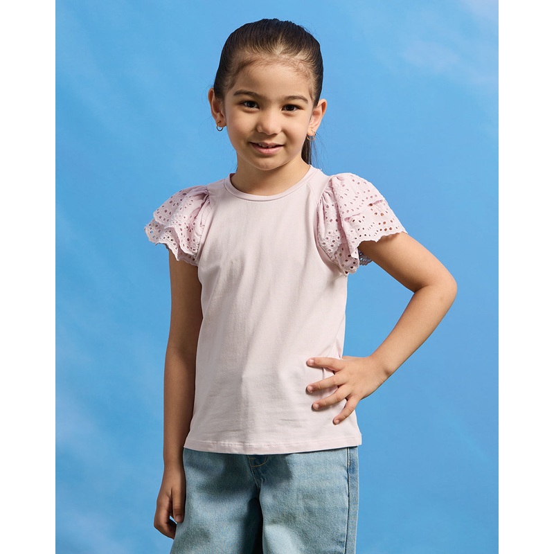 Girls Lilac Embossed Casual Top