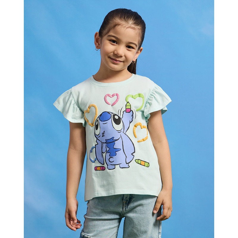 Girls Mint Stitch Printed Casual T-Shirt