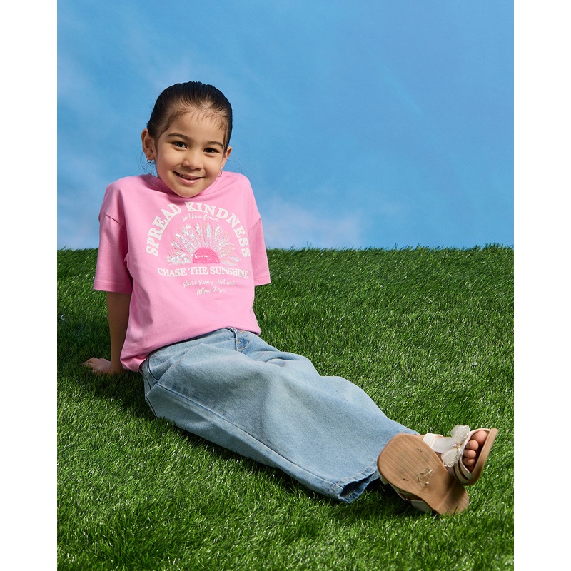 Girls Pink Spread Kindness Print Boxy T-Shirt