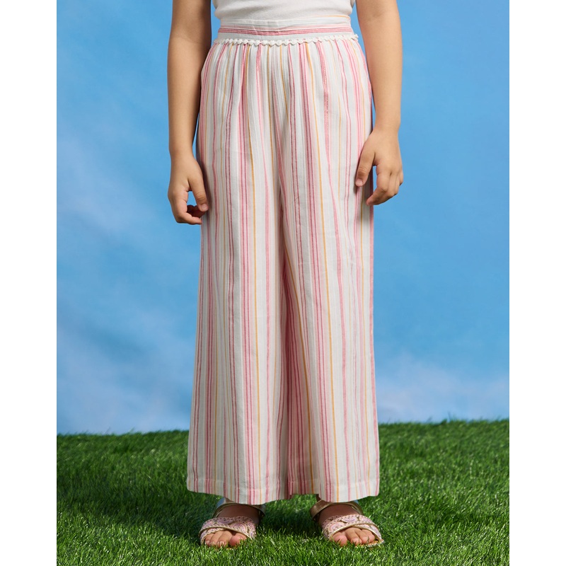 Girls Pink Striped Casual Trouser