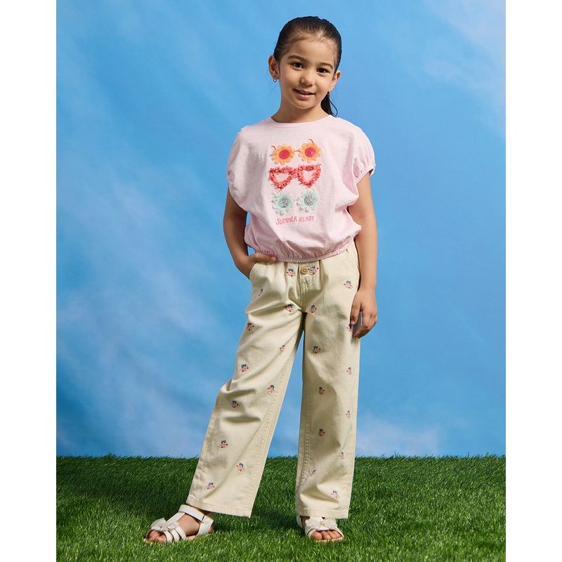 Girls Pink Sunglasses Embellished Print T-Shirt