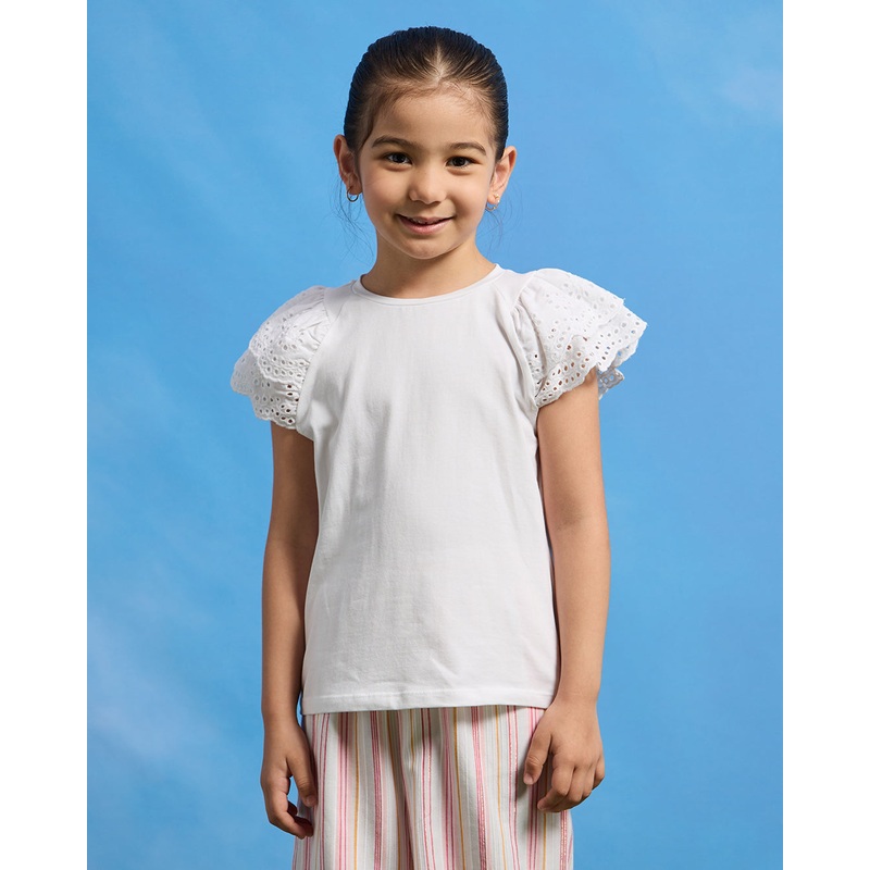 Girls White Embossed Casual Top