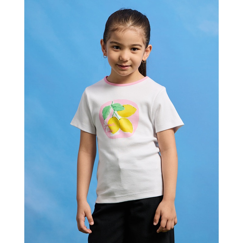 Girls White Lemon Printed T-Shirt