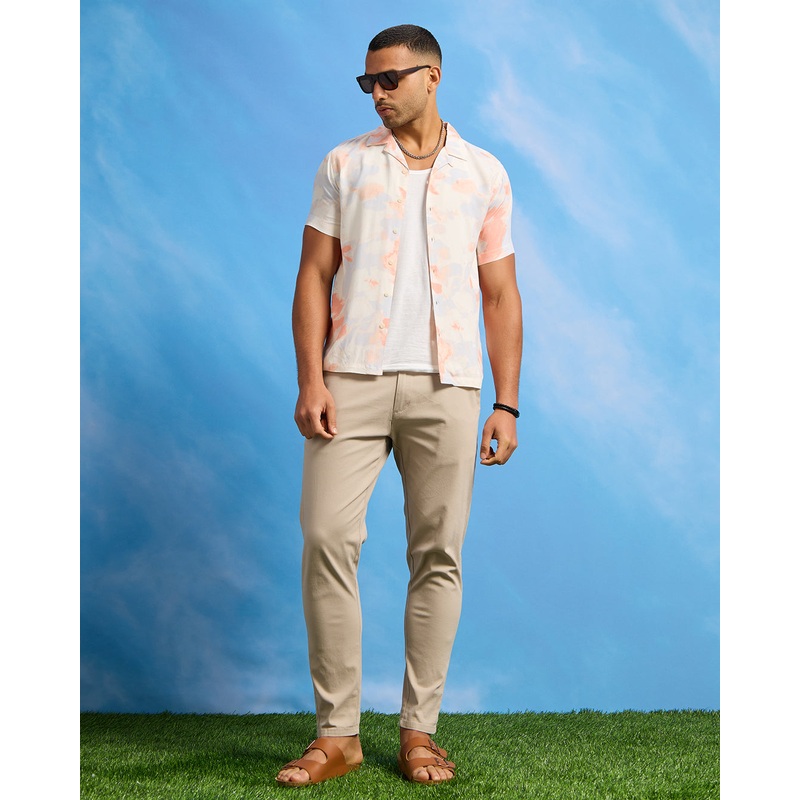Men Beige Collared Resort Shirt