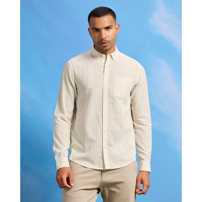 Men Beige Striped Shirt|Small|Medium|Large|X-Large|XX-Large