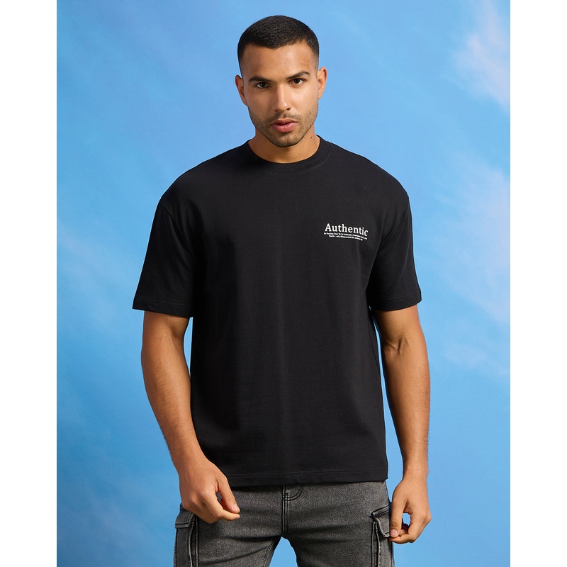 Men Black Terry Printed T-Shirt