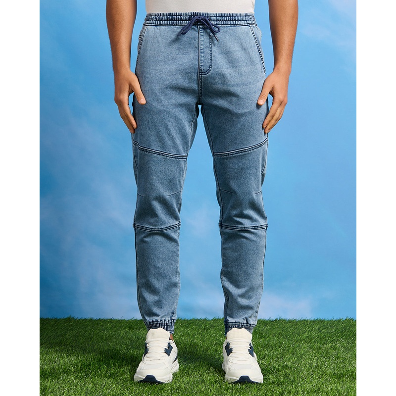 Men Blue Color Knit Denim Jogger