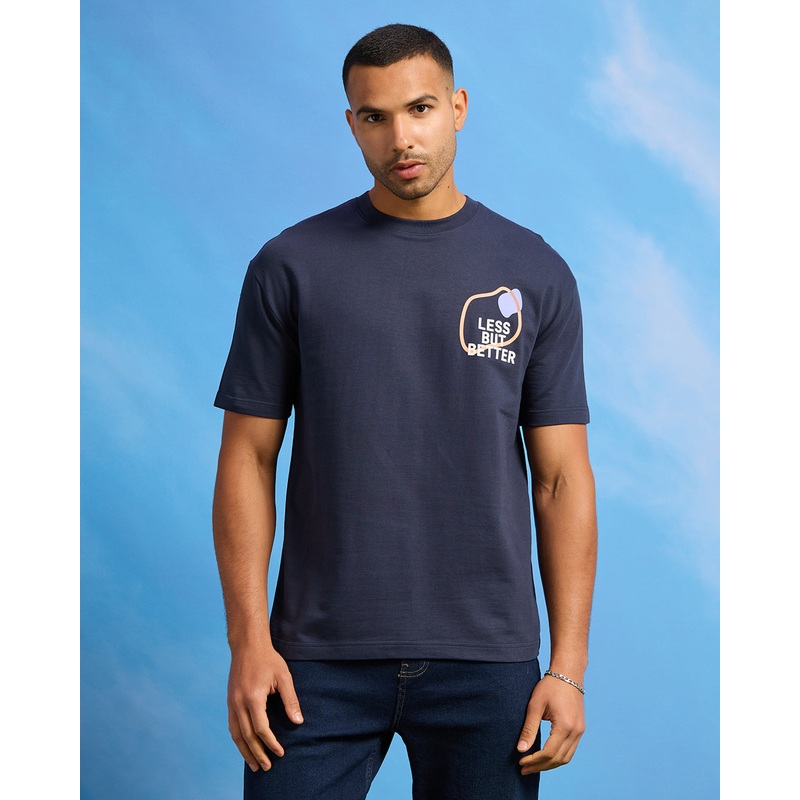 Men Navy Terry Printed T-Shirt