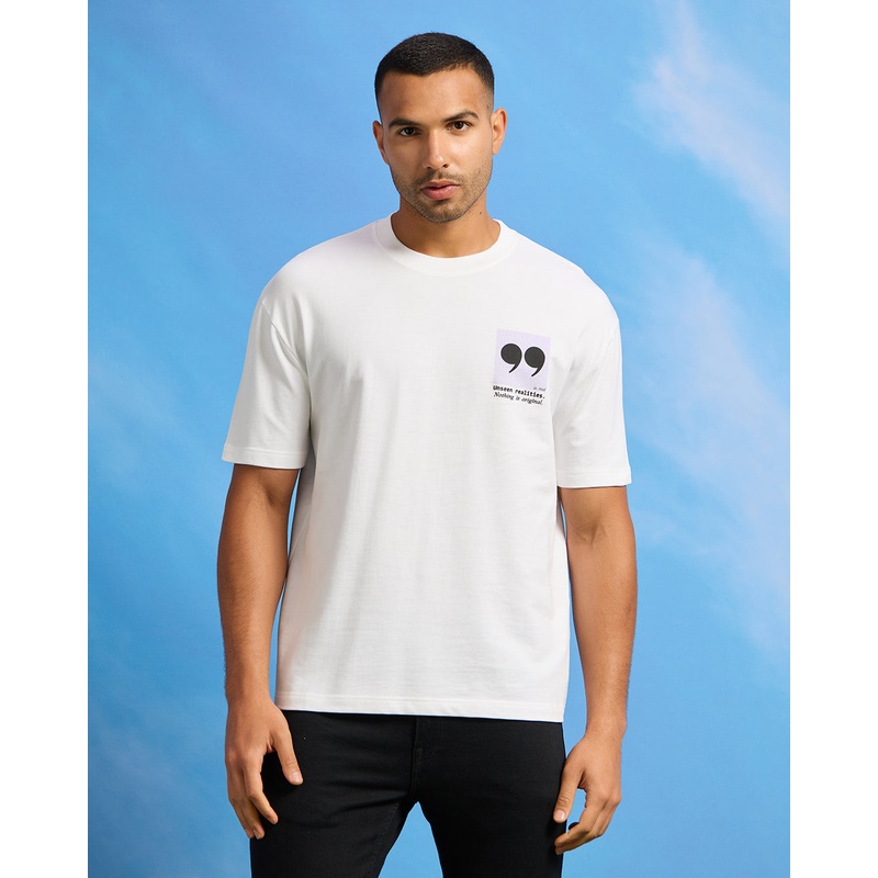 Men White Terry  Printed T-Shirt