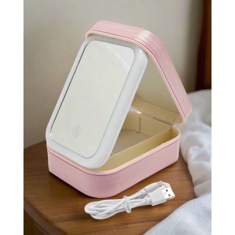 Pink Make-Up Mirror Box With Led Light Size