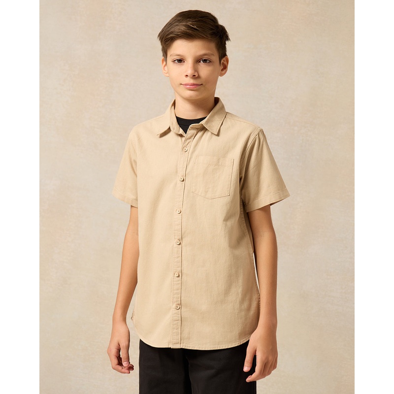 Senior Boys Beige And Black Shirt With T-Shirt (2 Piece)
