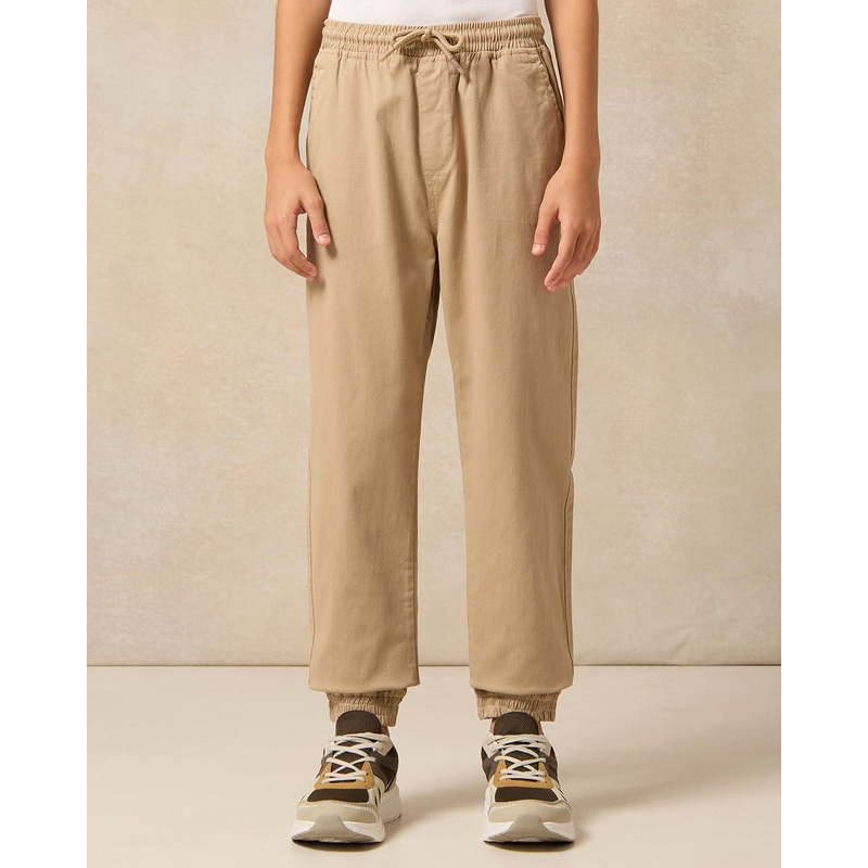 Senior Boys Beige Pull On Solid Jogger