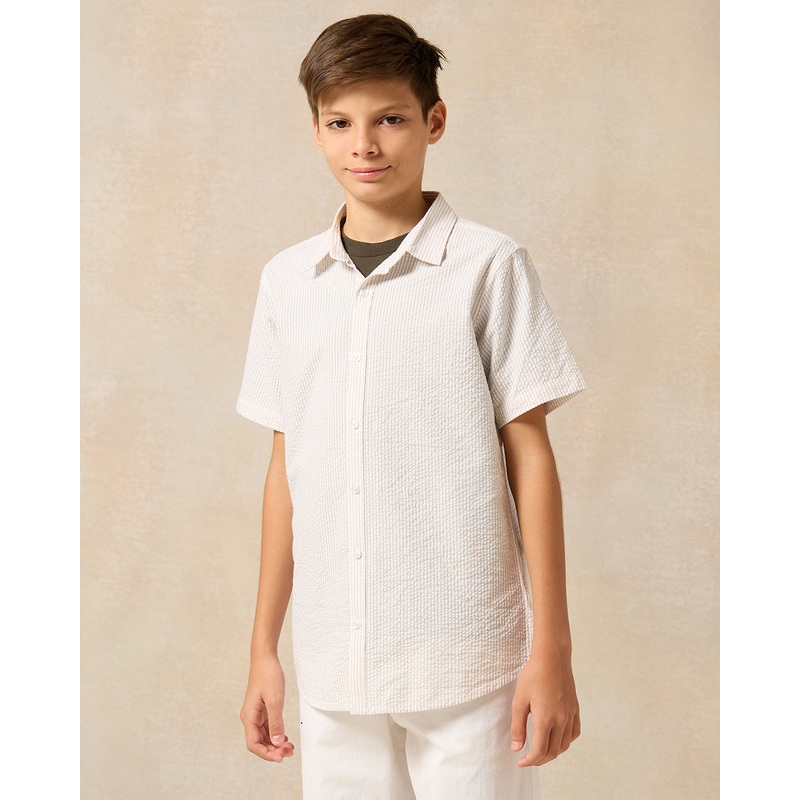 Senior Boys Beige Shirt With T-Shirt (2 Piece)