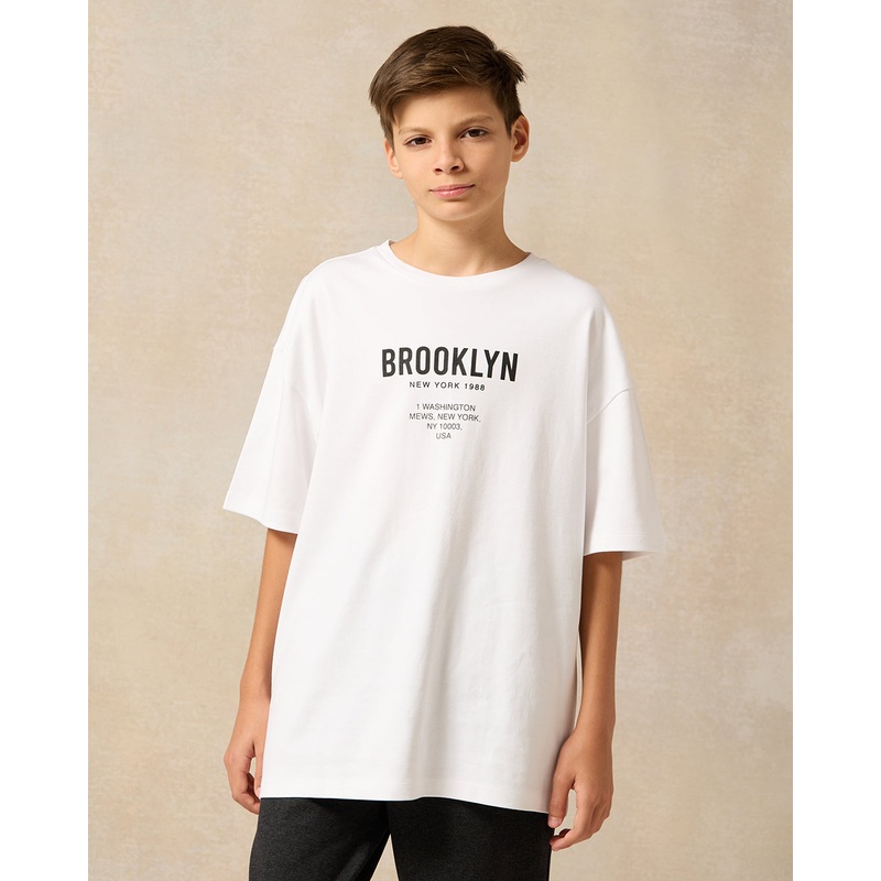 Senior Boys White Brooklyn New York 1988 Print  Over Size T-Shirt