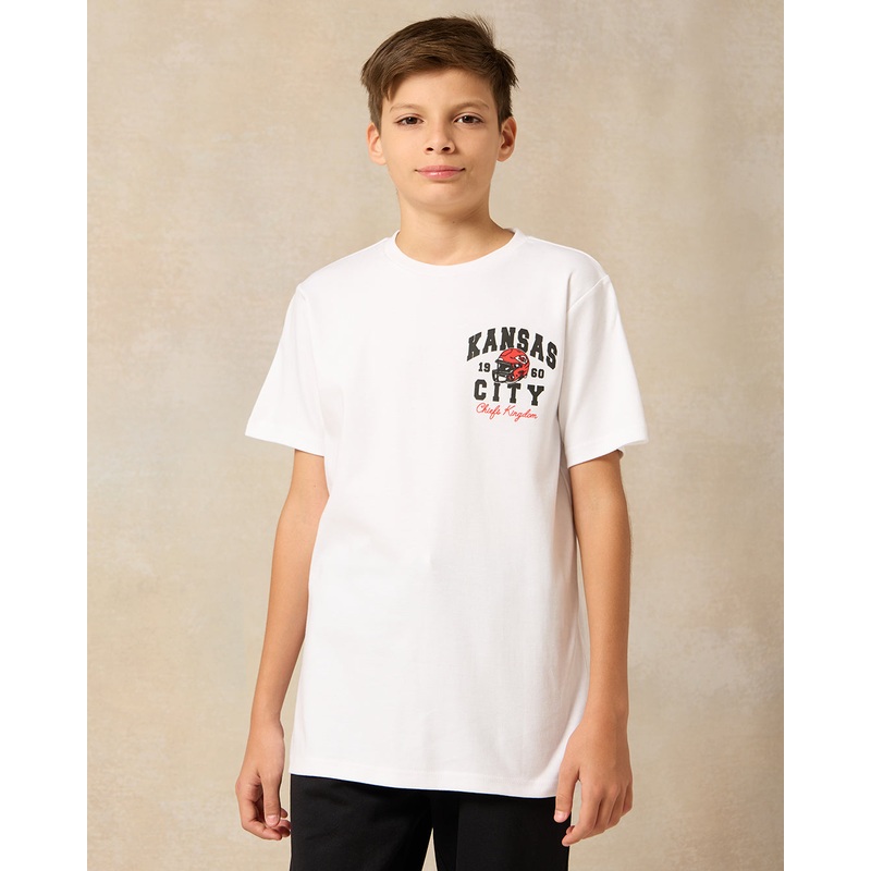 Senior Boys White Over Size Kansas Chiefs T-Shirt