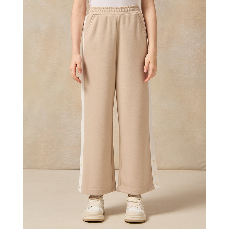 Senior Girls Beige And White Wide leg Jacquard Pants
