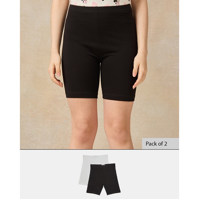 Senior Girls Black And White Cycling Shorts (Pack of 2)