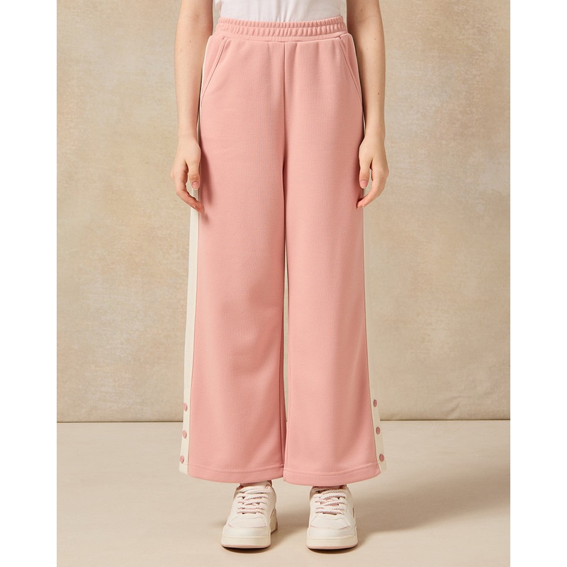 Senior Girls Pink And Cream Wide leg Jacquard Pants