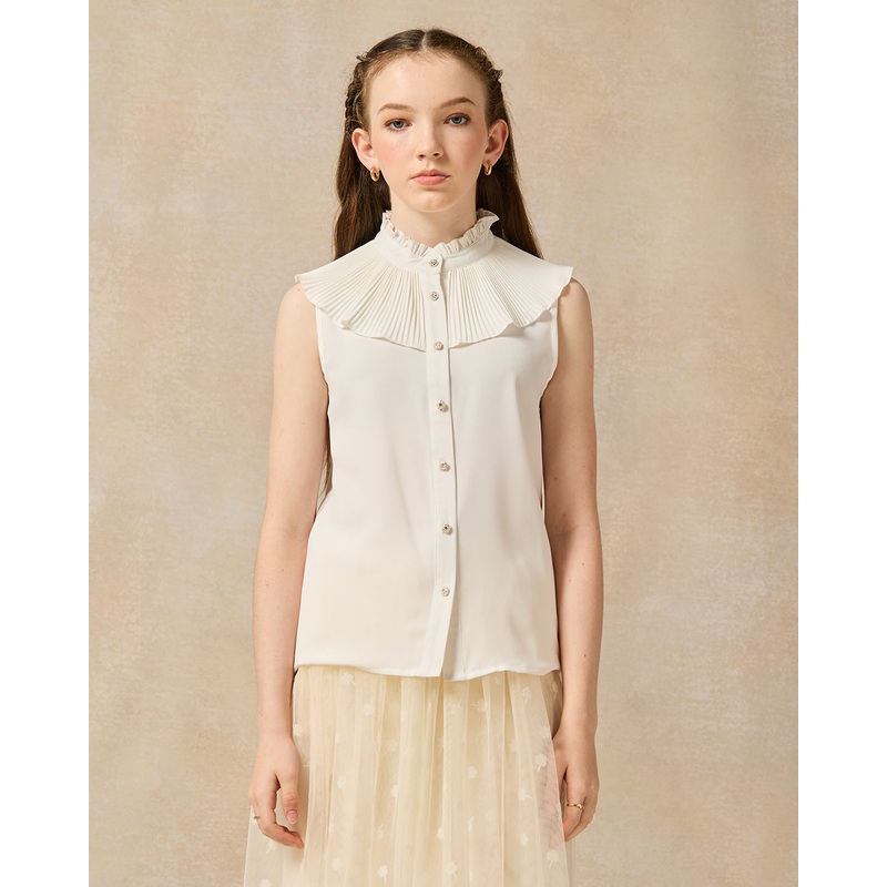 Senior Girls White Pleated Peter pan Collar Blouse