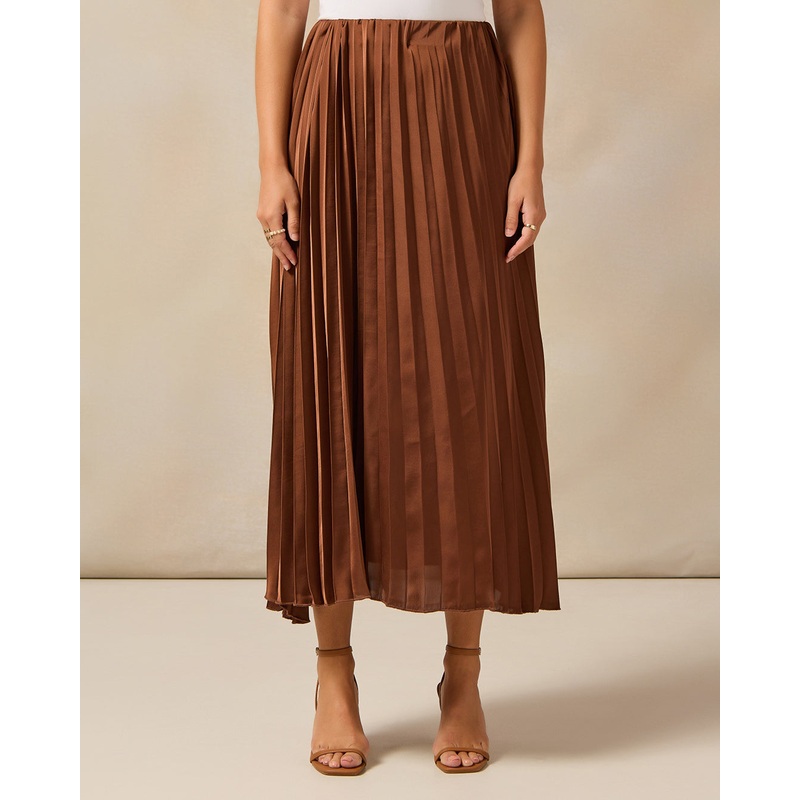 Women Brown Pleated Skirt|UK8|UK10|UK12|UK14|UK16|UK18