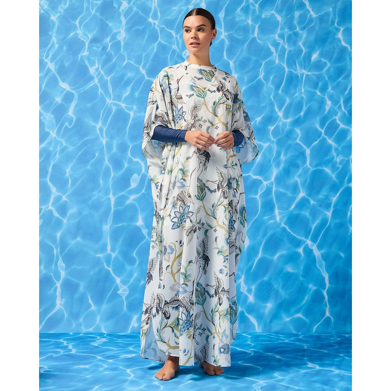 Women White Printed Kimino Sleeve Cover Up