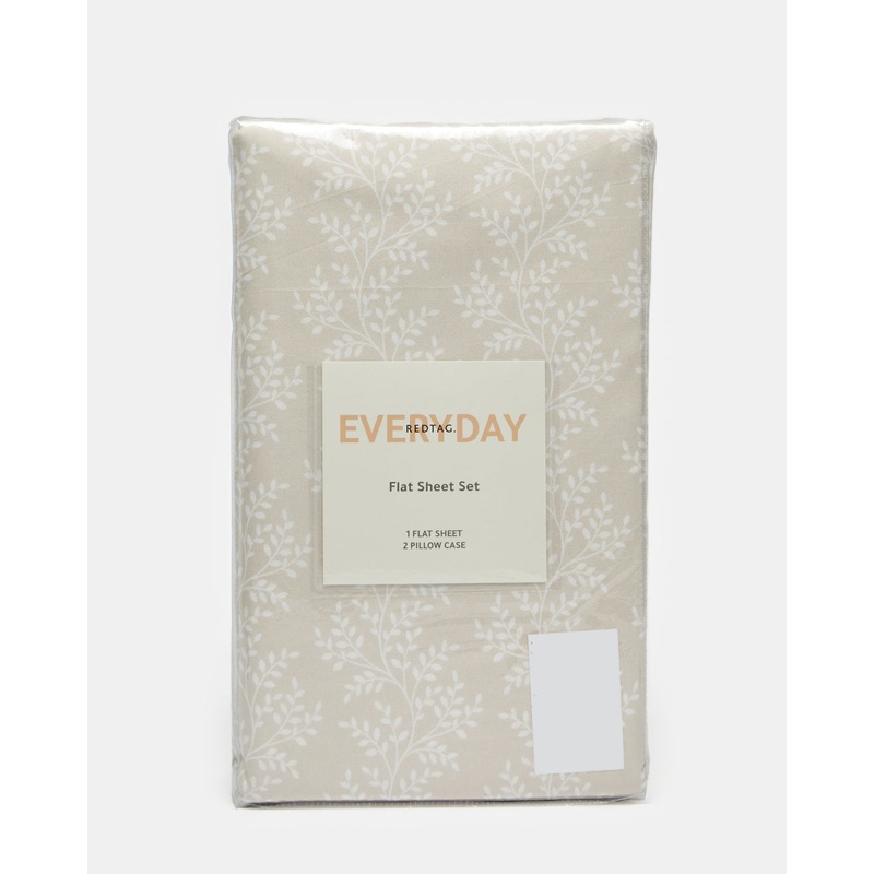 Beige Leaves Printed Flat Sheet (King Size)