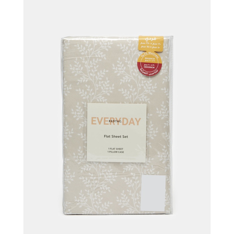 Beige Leaves Printed Flat Sheet (Single Size)
