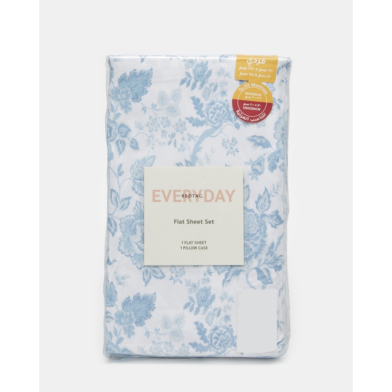 Blue Botanical Printed 2 Piece Flat Sheet (Single Size)
