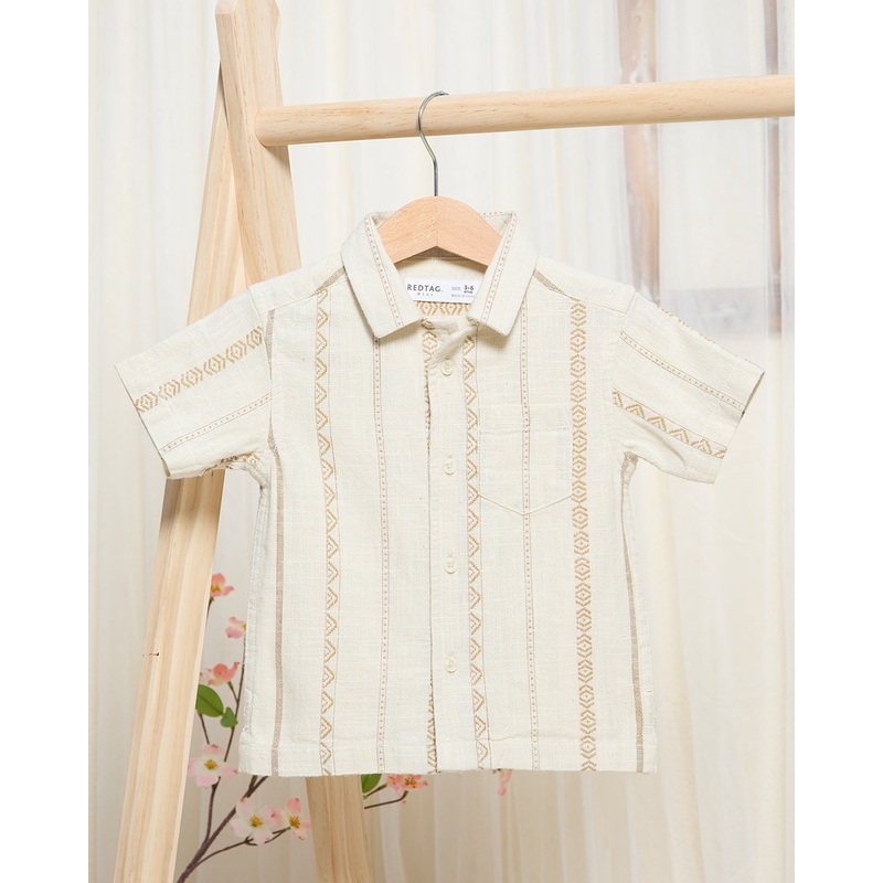 Infant Boys Beige Embroidered Shirt