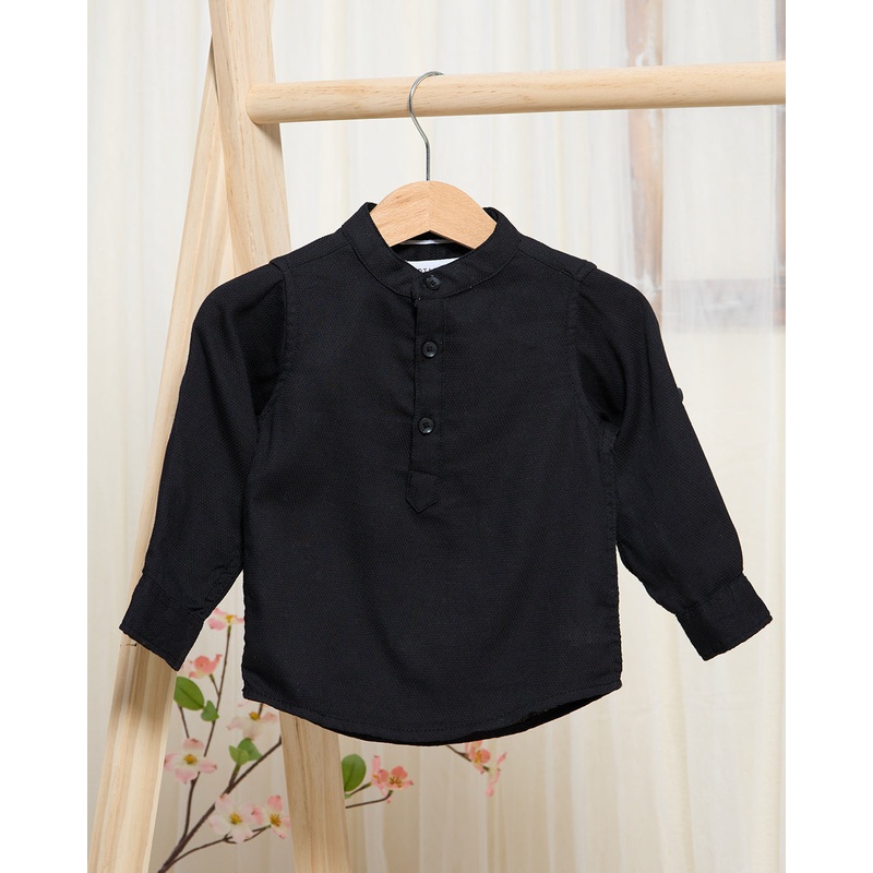Infant Boys Black Mandarin Kurta Shirt