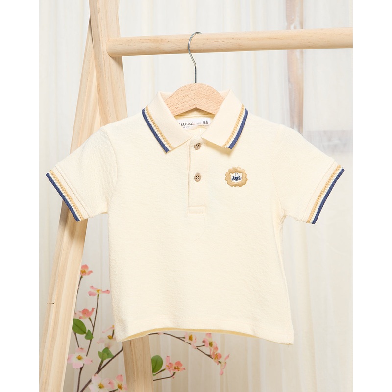 Infant Boys Cream Waffle Polo With Chest Print