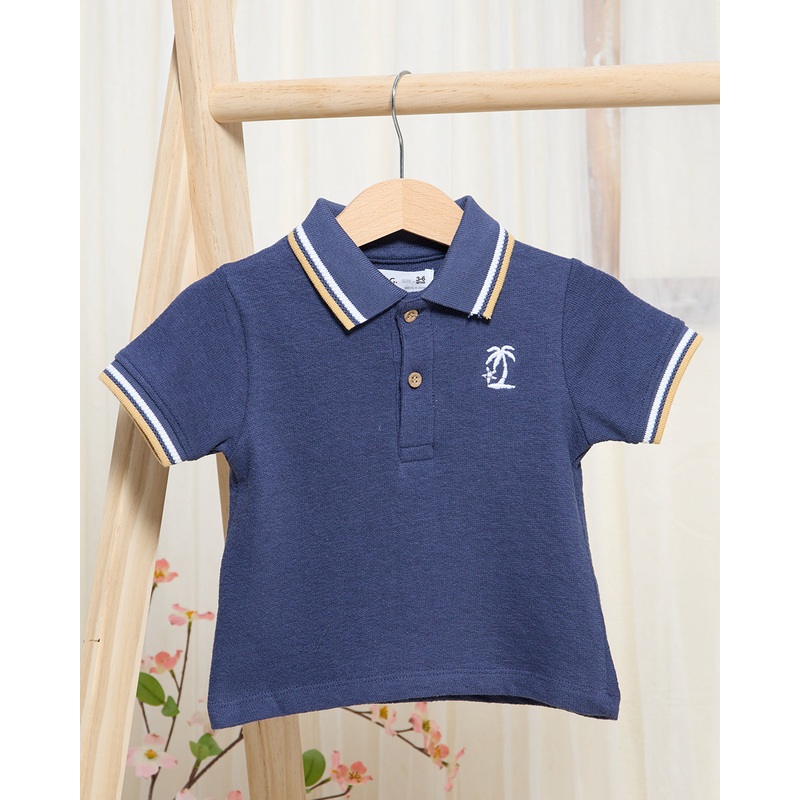 Infant Boys Navy Waffle Polo With Chest Print