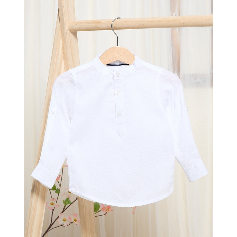 Infant Boys White Half Button Dobby Mandarin Kurta