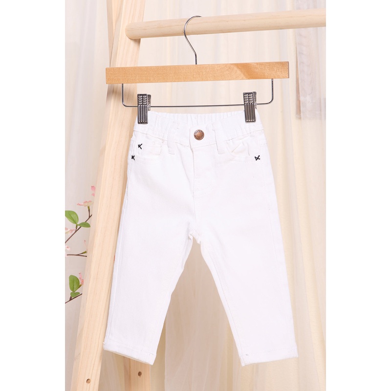 Infant Boys White Solid Denim Pant
